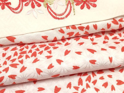 平和屋着物[]七五三　女の子　７歳　祝着　四つ身　長襦袢(袷・半衿刺繍)セット　花籠文　暈し染め　金糸　逸品　DABE7031ma