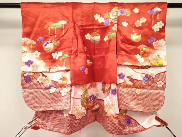 平和屋着物[]七五三　女の子　３歳　祝着　三つ身　襦袢付き　鈴花文　暈し染め　金彩　DABE7032ma