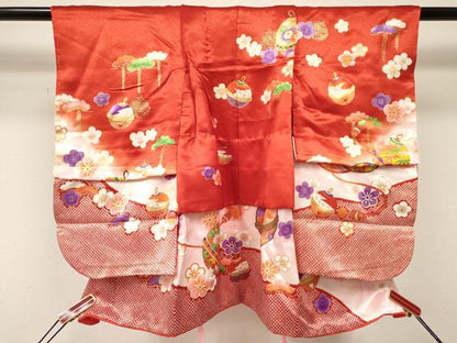 平和屋着物[]七五三 女の子 ３歳 祝着 三つ身 襦袢付き 鈴花文 暈し染め 金彩 DABE7032ma