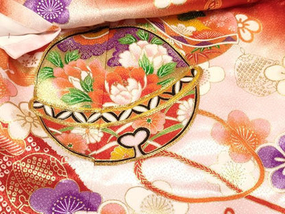 平和屋着物[]七五三　女の子　３歳　祝着　三つ身　襦袢付き　鈴花文　暈し染め　金彩　DABE7032ma