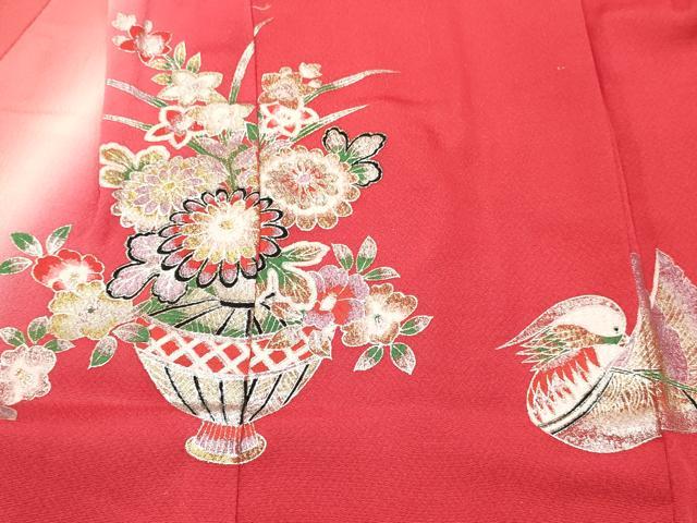 平和屋着物[]七五三　女の子　３歳　祝着　三つ身　鴛鴦花車文　暈し染め　金銀彩　逸品　DABE7033ma