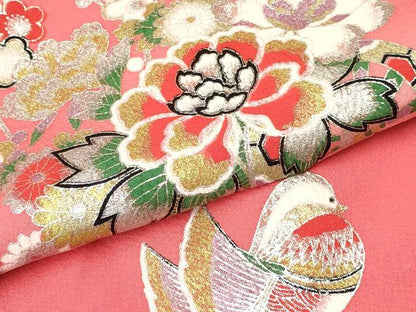 平和屋着物[]七五三　女の子　３歳　祝着　三つ身　鴛鴦花車文　暈し染め　金銀彩　逸品　DABE7033ma