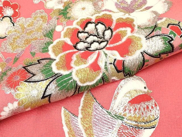 平和屋着物[]七五三　女の子　３歳　祝着　三つ身　鴛鴦花車文　暈し染め　金銀彩　逸品　DABE7033ma