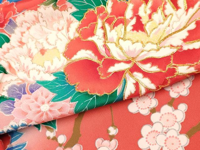 平和屋着物[]七五三　女の子　３歳　祝着　三つ身　駒刺繍　牡丹花車文　暈し染め　金彩　逸品　DABE7034ma