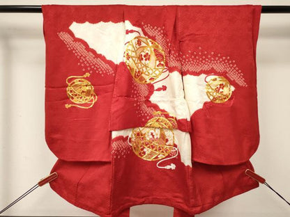 平和屋着物[]七五三　女の子　３歳　祝着　三つ身　駒刺繍　絞り　舞花文　逸品　DABE7037ma