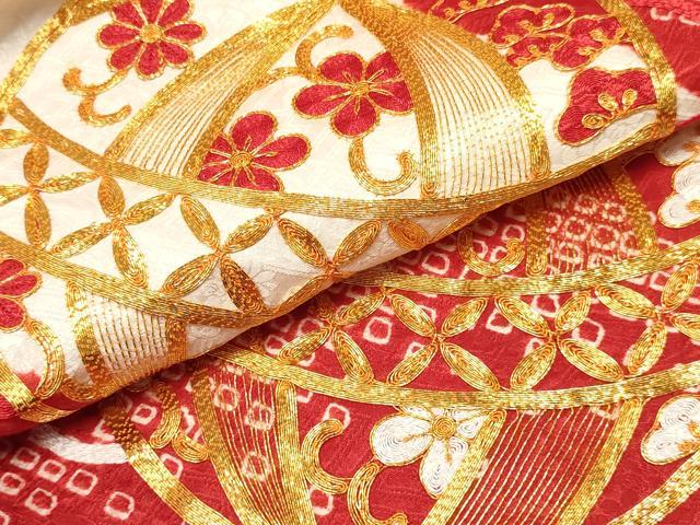平和屋着物[]七五三　女の子　３歳　祝着　三つ身　駒刺繍　絞り　舞花文　逸品　DABE7037ma