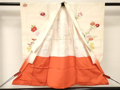 平和屋着物[]七五三　女の子　３歳　祝着　三つ身　刺繍　乱菊　花車文　暈し染め　金彩　逸品　DABE7038ma