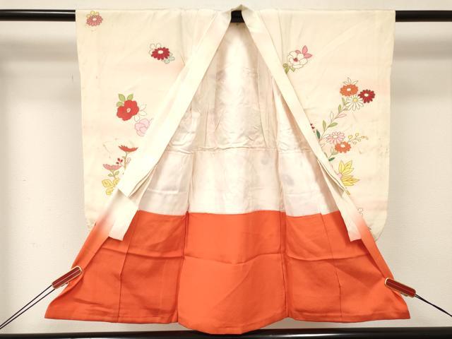 平和屋着物[]七五三　女の子　３歳　祝着　三つ身　刺繍　乱菊　花車文　暈し染め　金彩　逸品　DABE7038ma