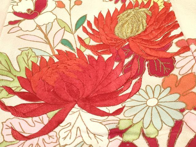 平和屋着物[]七五三　女の子　３歳　祝着　三つ身　刺繍　乱菊　花車文　暈し染め　金彩　逸品　DABE7038ma