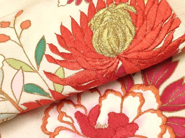 平和屋着物[]七五三　女の子　３歳　祝着　三つ身　刺繍　乱菊　花車文　暈し染め　金彩　逸品　DABE7038ma
