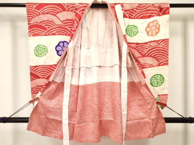 平和屋着物[]七五三　女の子　３歳　祝着　三つ身　絞り　舞花文　逸品　DABE7043ma