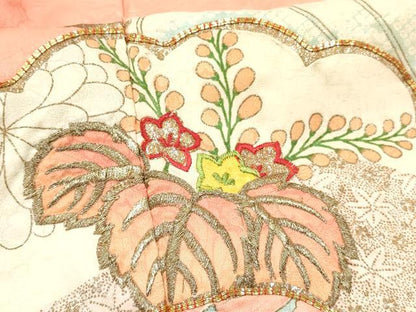 平和屋着物[]七五三　女の子　３歳　祝着　三つ身　駒刺繍　松取り流水花文　金銀彩　逸品　DABE7045ma