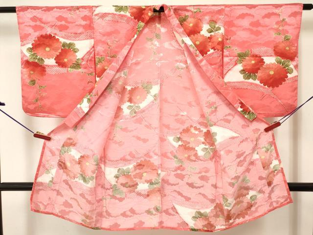 平和屋着物[]七五三　女の子　３歳　祝着　三つ身　単衣　菊　洗える着物　DABE7046ma
