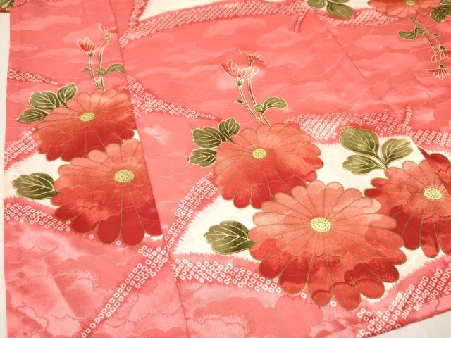 平和屋着物[]七五三　女の子　３歳　祝着　三つ身　単衣　菊　洗える着物　DABE7046ma
