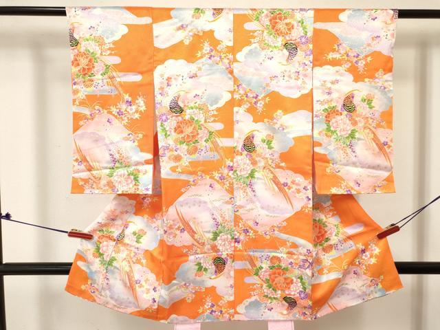 平和屋着物[]お宮参り 女の子 祝着 産着 初着 のしめ 風景花鳥文 金彩 洗える着物 DABE7047ma