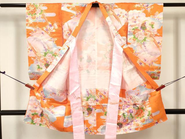 平和屋着物[]お宮参り　女の子　祝着　産着　初着　のしめ　風景花鳥文　金彩　洗える着物　DABE7047ma