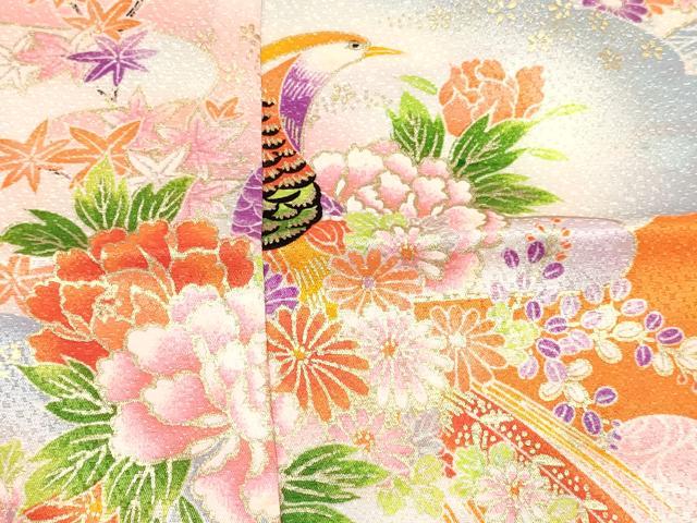 平和屋着物[]お宮参り　女の子　祝着　産着　初着　のしめ　風景花鳥文　金彩　洗える着物　DABE7047ma