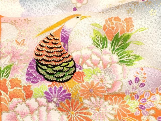 平和屋着物[]お宮参り　女の子　祝着　産着　初着　のしめ　風景花鳥文　金彩　洗える着物　DABE7047ma