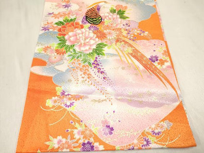 平和屋着物[]お宮参り　女の子　祝着　産着　初着　のしめ　風景花鳥文　金彩　洗える着物　DABE7047ma