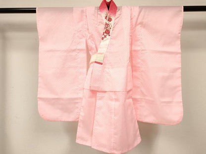 平和屋着物[]女の子　子供　長襦袢　単衣　鹿の子文様　半衿刺繍　洗える着物　DABE7051ma
