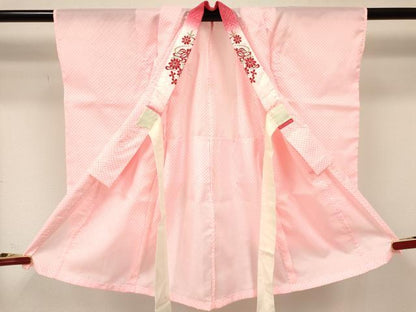 平和屋着物[]女の子　子供　長襦袢　単衣　鹿の子文様　半衿刺繍　洗える着物　DABE7051ma