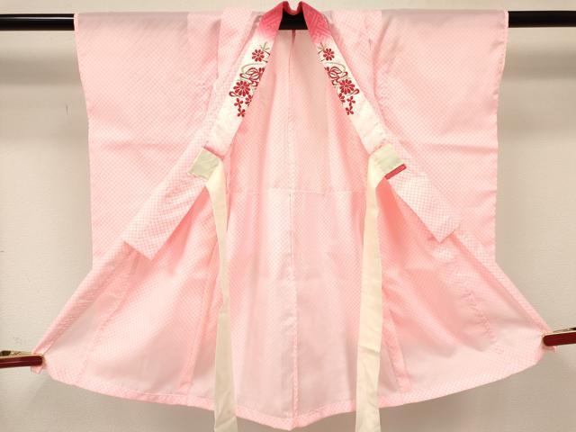 平和屋着物[]女の子　子供　長襦袢　単衣　鹿の子文様　半衿刺繍　洗える着物　DABE7051ma