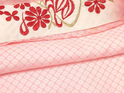 平和屋着物[]女の子　子供　長襦袢　単衣　鹿の子文様　半衿刺繍　洗える着物　DABE7051ma