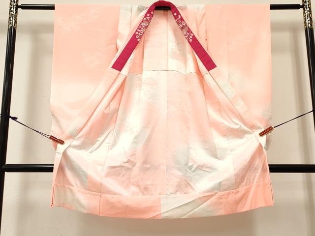 平和屋着物[]女の子　子供　長襦袢　無双仕立て　扇面花地紋　暈し染め　半衿刺繍　洗える着物　DABE7052ma