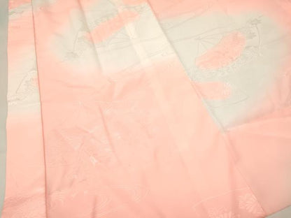 平和屋着物[]女の子　子供　長襦袢　無双仕立て　扇面花地紋　暈し染め　半衿刺繍　洗える着物　DABE7052ma