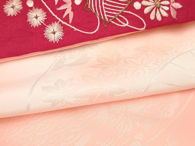 平和屋着物[]女の子　子供　長襦袢　無双仕立て　扇面花地紋　暈し染め　半衿刺繍　洗える着物　DABE7052ma