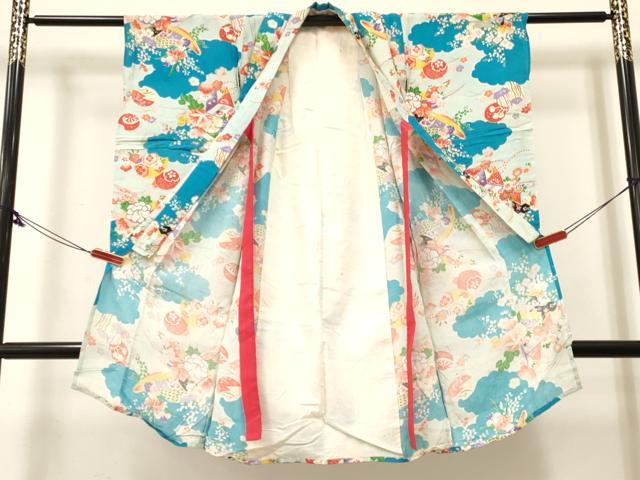平和屋着物[]アンティーク　大正ロマン　七五三　女の子　３歳　祝着　三つ身　単衣　渡し舟花文　逸品　DABE7053ma