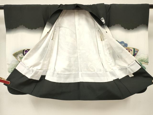 平和屋着物[]男の子　子供　羽織　龍　兜　地紙重ね飛鶴松文　暈し染め　金銀彩　逸品　DABE7054ma