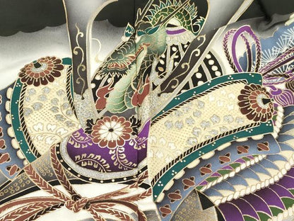 平和屋着物[]男の子　子供　羽織　龍　兜　地紙重ね飛鶴松文　暈し染め　金銀彩　逸品　DABE7054ma