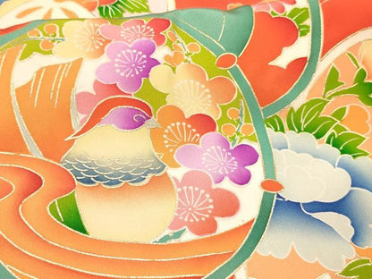 平和屋着物[]七五三　女の子　３歳　祝着　三つ身　打ち出の小槌　鼓鴛鴦花文　金彩　逸品　DABE7056ma