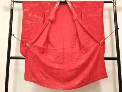 平和屋着物[]アンティーク　大正ロマン　女の子　子供　袷　飛鶴地紋　金銀彩　半衿刺繍　逸品　DABE7060ma
