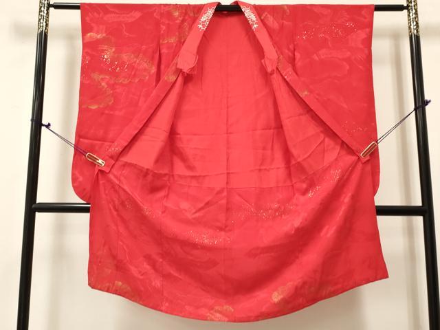 平和屋着物[]アンティーク　大正ロマン　女の子　子供　袷　飛鶴地紋　金銀彩　半衿刺繍　逸品　DABE7060ma