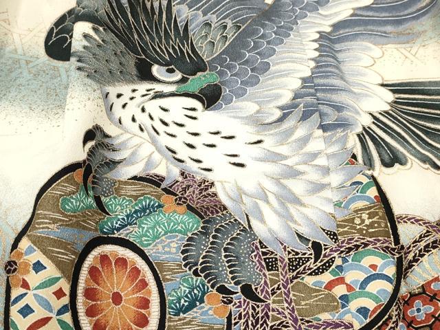 平和屋着物[]七五三　男の子　祝着・羽織セット　鷹　鷲　地紙重ね鼓松文　暈し染め　金彩　DABE7061ma