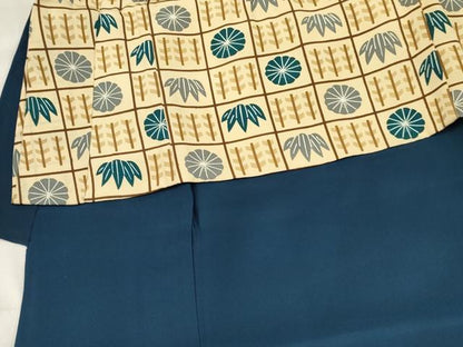 平和屋着物[]七五三　男の子　祝着・羽織セット　格子笹菊文　逸品　DABE7062ma