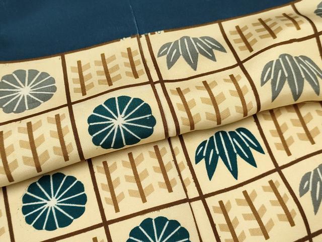 平和屋着物[]七五三　男の子　祝着・羽織セット　格子笹菊文　逸品　DABE7062ma