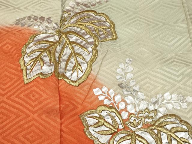平和屋着物[]七五三　女の子　７歳　祝着　四つ身　刺繍　桐　暈し染め　銀彩　逸品　DABE7065ma