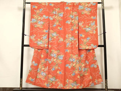 平和屋着物∵女の子　十三参り　子供　祝着　型染　風景花文　逸品　DABE7066ma
