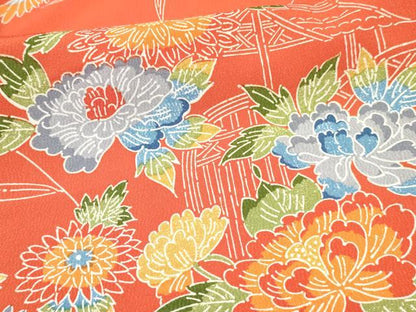 平和屋着物∵女の子　十三参り　子供　祝着　型染　風景花文　逸品　DABE7066ma