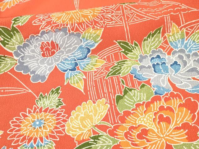 平和屋着物∵女の子　十三参り　子供　祝着　型染　風景花文　逸品　DABE7066ma