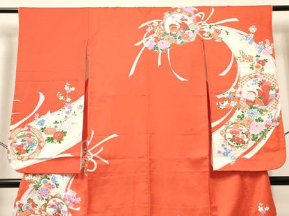 平和屋着物[]七五三　女の子　７歳　祝着　四つ身　駒刺繍　鴛鴦　花絵皿　金彩　逸品　DABE7070ma
