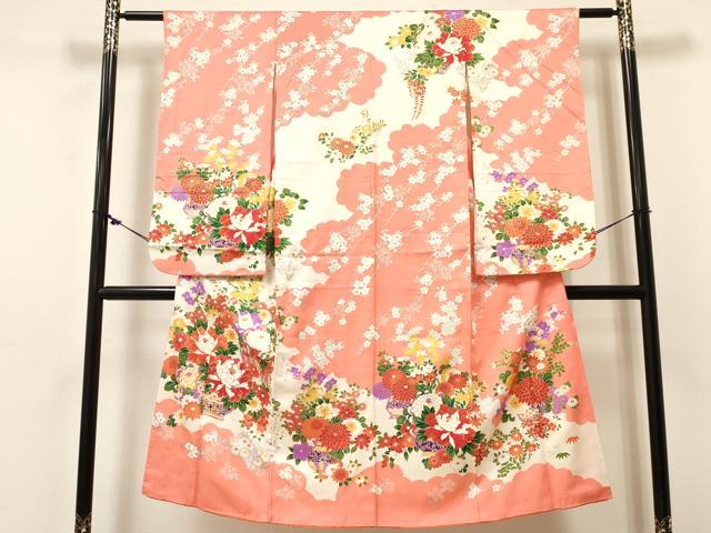 平和屋着物[]七五三　女の子　７歳　祝着　四つ身　駒刺繍　陶器花文　金彩　逸品　DABE7071ma