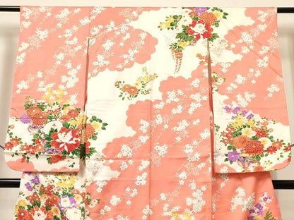 平和屋着物[]七五三　女の子　７歳　祝着　四つ身　駒刺繍　陶器花文　金彩　逸品　DABE7071ma