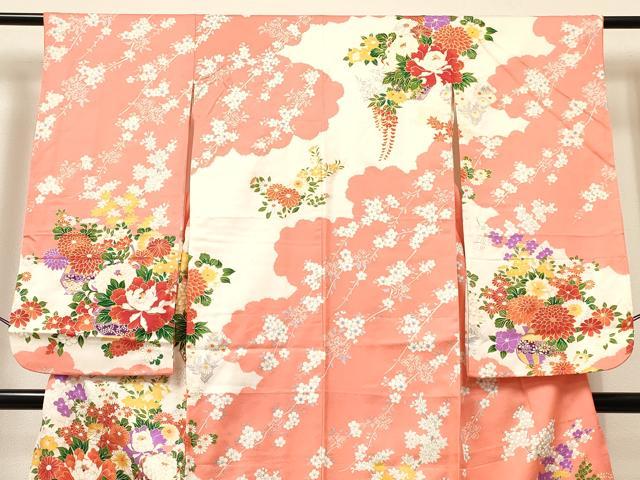 平和屋着物[]七五三　女の子　７歳　祝着　四つ身　駒刺繍　陶器花文　金彩　逸品　DABE7071ma