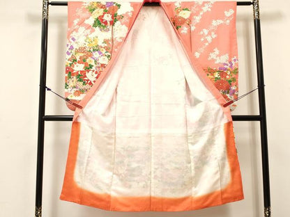 平和屋着物[]七五三　女の子　７歳　祝着　四つ身　駒刺繍　陶器花文　金彩　逸品　DABE7071ma