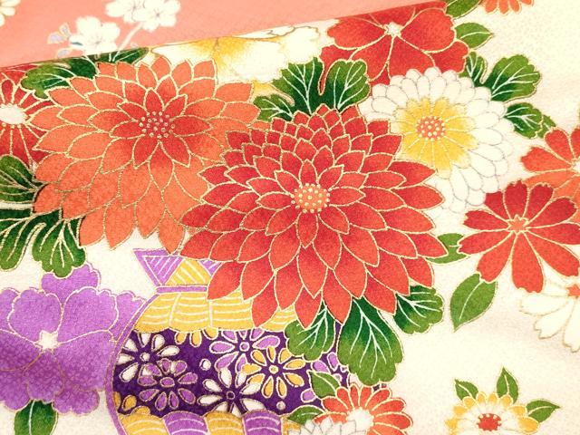 平和屋着物[]七五三 女の子 ７歳 祝着 四つ身 駒刺繍 陶器花文 金彩 逸品 DABE7071ma