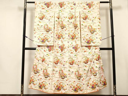 平和屋着物∵女の子　十三参り　子供　祝着　芝陶器花文　金彩　逸品　DABE7072ma